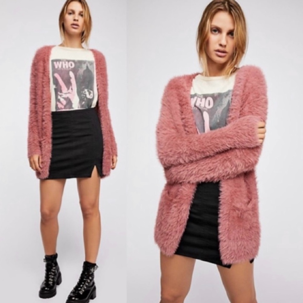 Free People Pink Fuzzy Cardigan